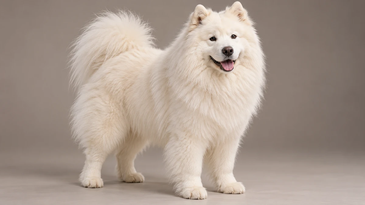 Samoyed köpek — açık krem renk