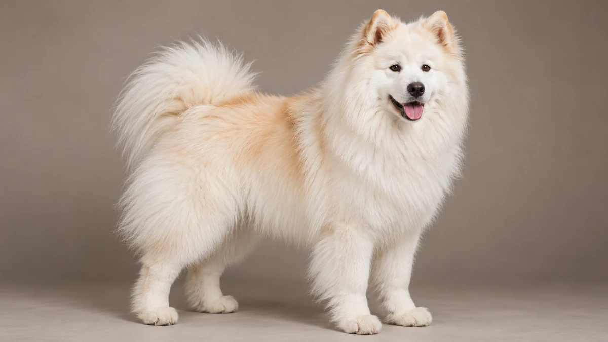 Samoyed köpek — kayısı gölgeli beyaz renk
