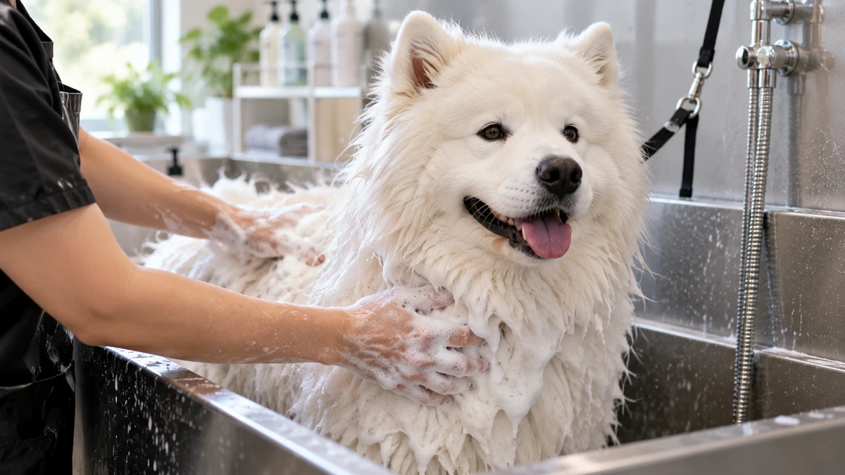Samoyed köpek — banyo ve temizlik