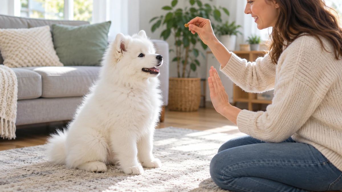 Samoyed yavru köpek — komut ve eğitim