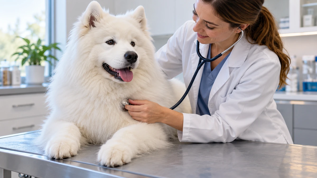 Samoyed köpek — veteriner kontrolü